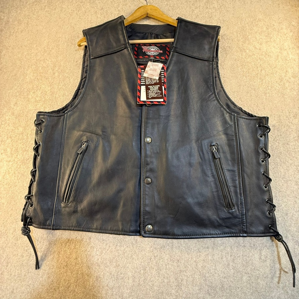 NWT Milwaukee Motorcycle Clothing Co Black Leather Biker‎ Vest Mens XXL